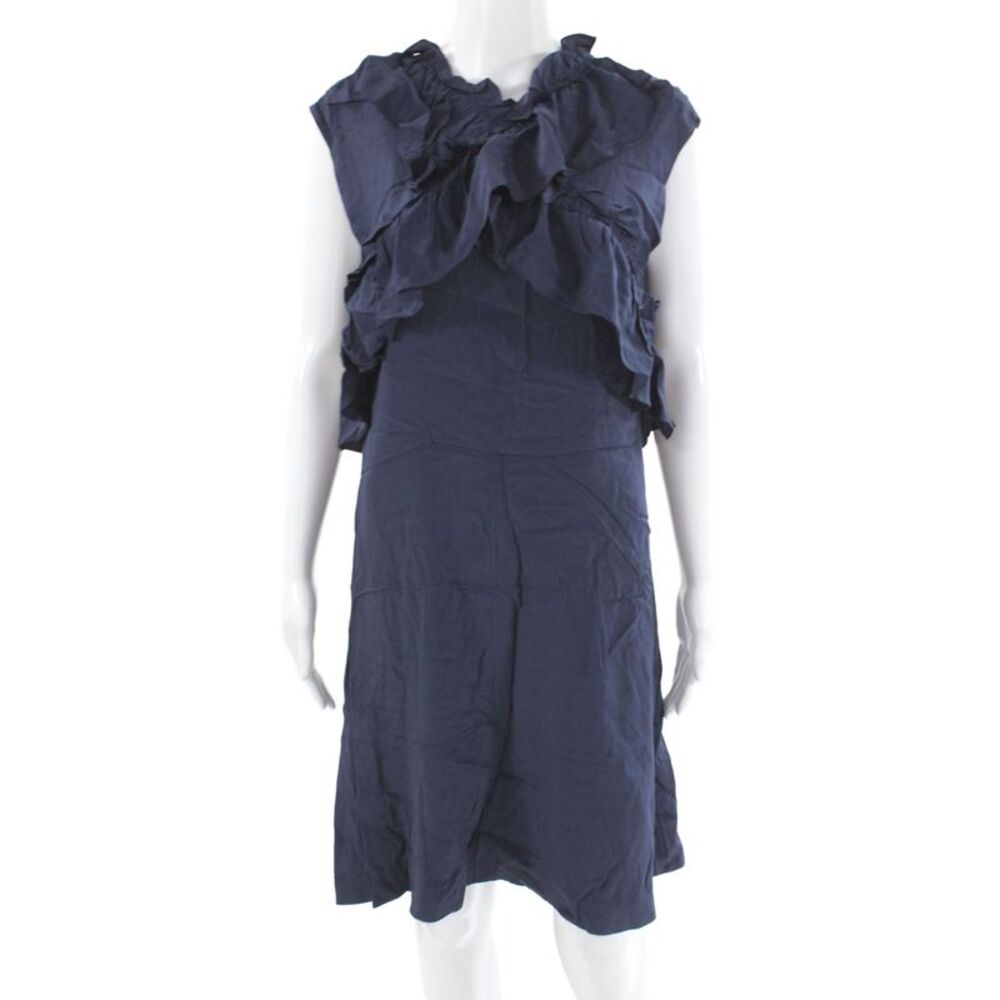 Marni Womens Shift Dress Dark Blue V-Neck Sleeveless Zip Knee Length Size 42